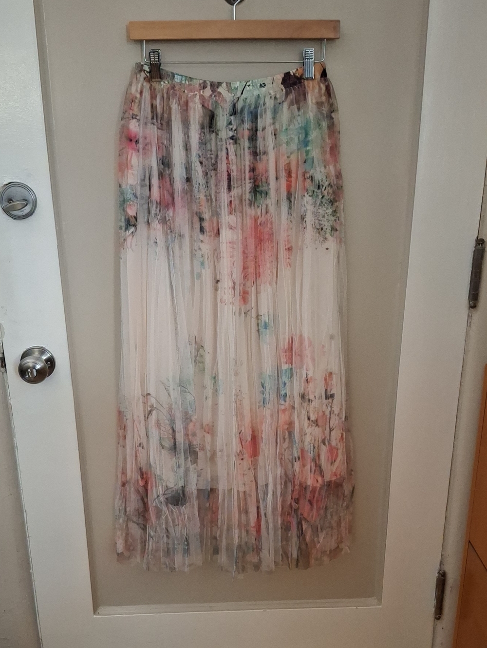 Origami Pleated Floral Maxi Skirt - Cream with Pastel Floral Print_1